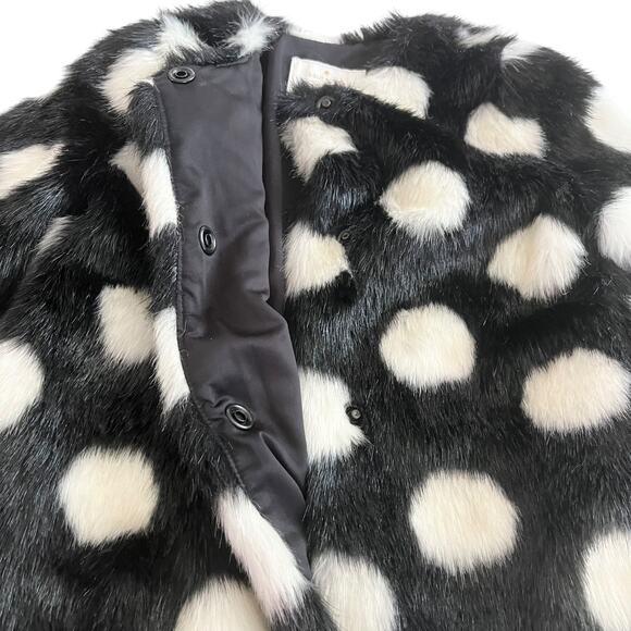 Kate Spade Girls Black White Polka Dot Faux Fur Warm Jacket Size 4 - Picture 6 of 8